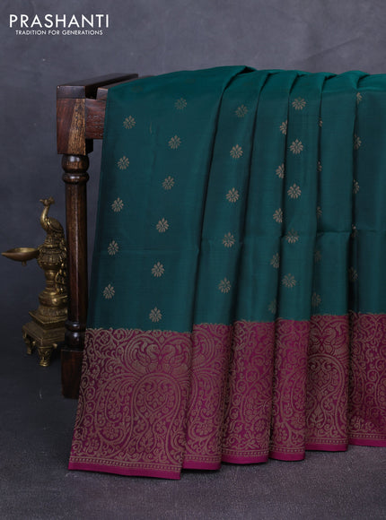 Kanchipuram soft silk saree green and pink with allover zari woven buttas and long zari woven border