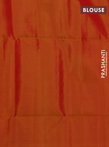 Kanchipuram soft silk saree red and mango yellow with allover zari woven buttas and long zari woven border