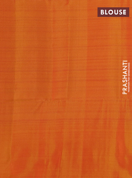 Kanchipuram soft silk saree pink and sunset orange with allover zari checks & buttas and long zari woven border