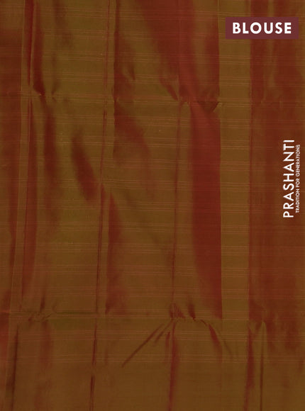 Kanchipuram soft silk saree red and dual shade of greenish red with allover zari checks & buttas and long zari woven border