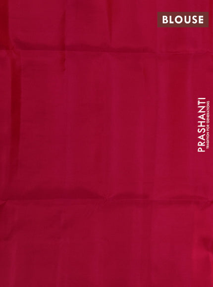 Kanchipuram soft silk saree reddish orange and pink with allover zari woven buttas and long zari woven border