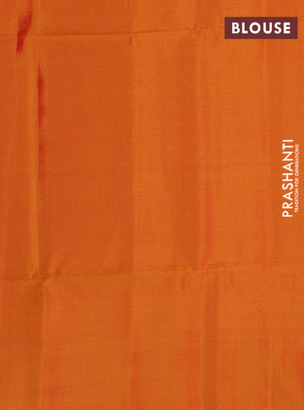 Kanchipuram soft silk saree pink and orange with allover zari checks & buttas and long zari woven border