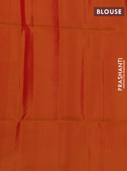 Kanchipuram soft silk saree red and sunset orange with allover zari checks & buttas and long zari woven border