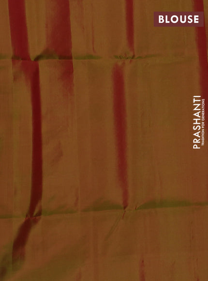 Kanchipuram soft silk saree red and dual shade of greenish red with allover zari checks & buttas and long zari woven border