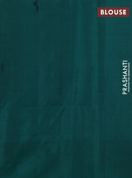 Kanchipuram soft silk saree deep violet and peacock green with allover zari woven buttas and long zari woven border