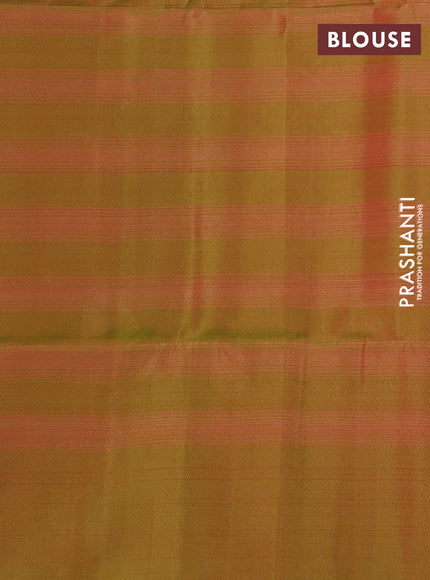 Kanchipuram soft silk saree pink and dual shade of greenish pink with allover zari checks & buttas and long zari woven border