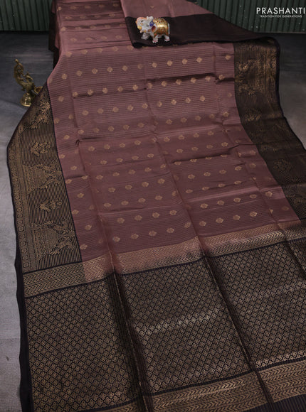 Kanchipuram soft silk saree rosy brown and black with allover zari checks & buttas and long zari woven border
