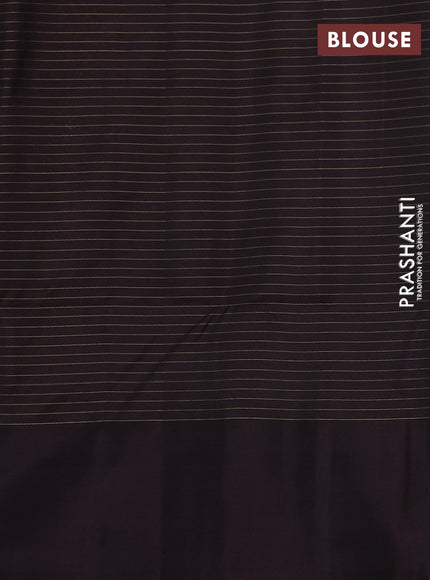Kanchipuram soft silk saree teal blue and dark coffee brown with allover zari checks & buttas and long zari woven border