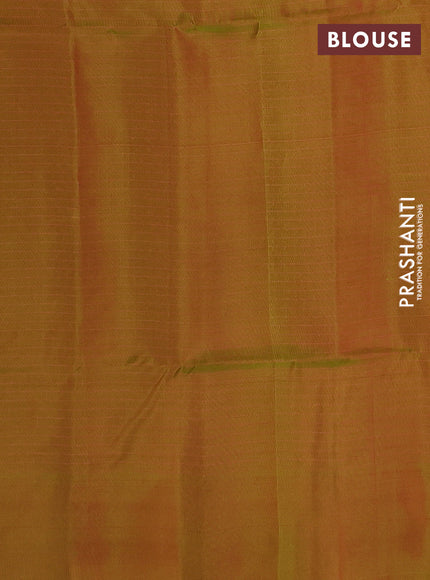 Kanchipuram soft silk saree red and dual shade of greenish red with allover zari checks & buttas and long zari woven border