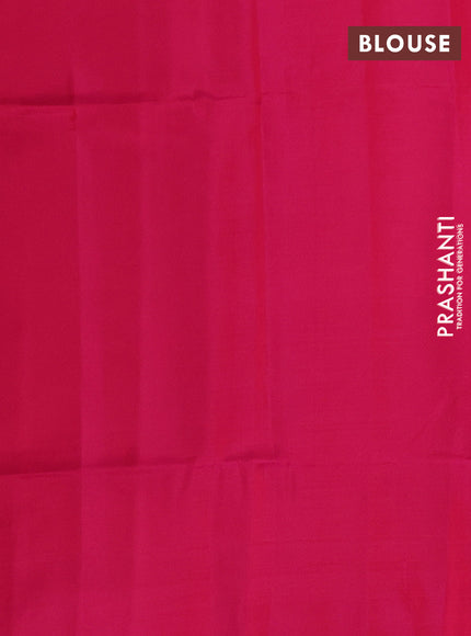 Kanchipuram soft silk saree reddish orange and pink with allover zari woven buttas and long zari woven border