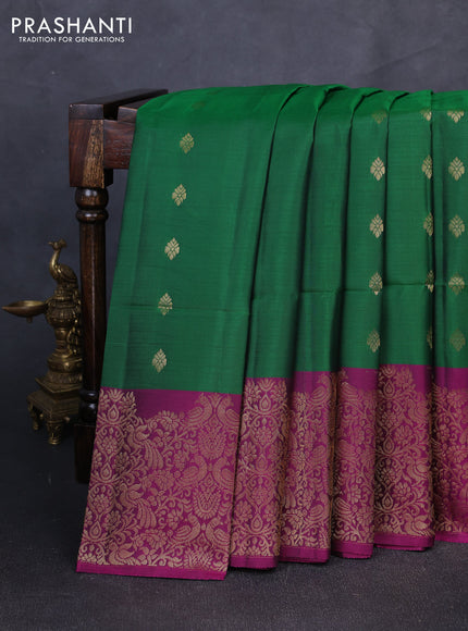 Kanchipuram soft silk saree green and magenta pink with allover zari woven buttas and long zari woven border