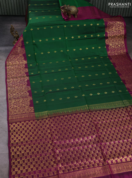 Kanchipuram soft silk saree green and magenta pink with allover zari woven buttas and long zari woven border