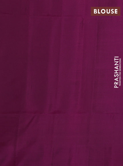 Kanchipuram soft silk saree green and magenta pink with allover zari woven buttas and long zari woven border