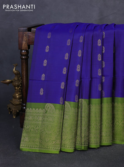 Kanchipuram soft silk saree royal blue and green with allover zari woven buttas and long zari woven border