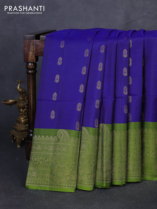 Kanchipuram soft silk saree royal blue and green with allover zari woven buttas and long zari woven border