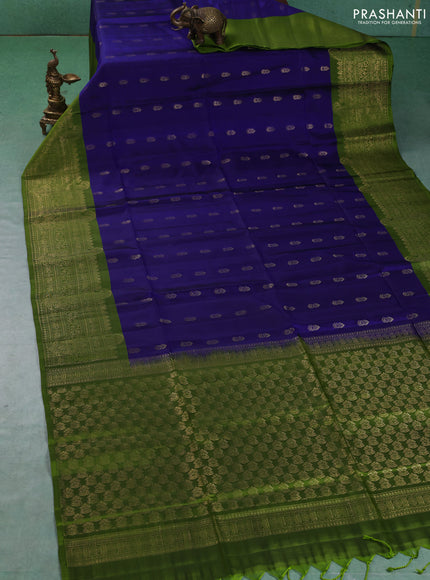 Kanchipuram soft silk saree royal blue and green with allover zari woven buttas and long zari woven border
