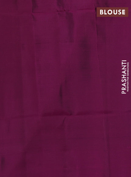 Kanchipuram soft silk saree peacock blue and dark magenta pink with allover zari woven buttas and long zari woven border