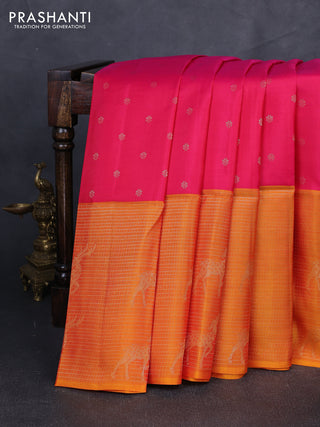 Kanchipuram soft silk saree pink and dual shade of orange with allover zari woven buttas and zari woven border