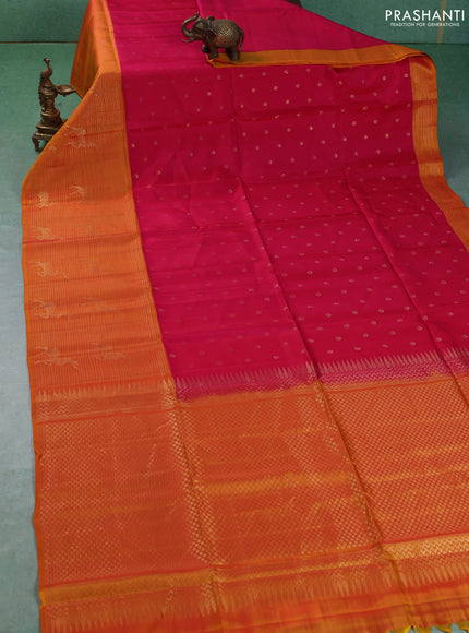 Kanchipuram soft silk saree pink and dual shade of orange with allover zari woven buttas and zari woven border