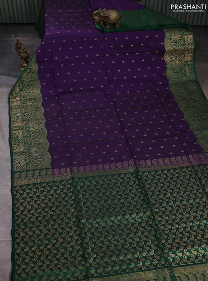 Kanchipuram soft silk saree deep violet and green with allover zari woven buttas and long zari woven border