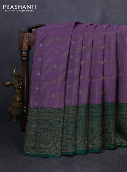 Kanchipuram soft silk saree lavender and green with allover zari checks & buttas and long zari woven border