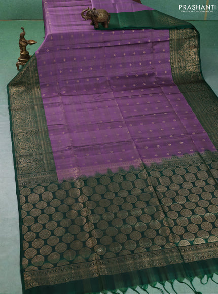 Kanchipuram soft silk saree lavender and green with allover zari checks & buttas and long zari woven border