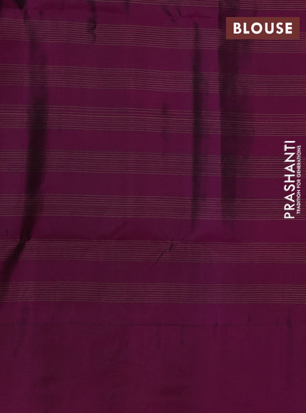 Kanchipuram soft silk saree peacock blue and magenta pink with allover zari checks & buttas and long zari woven border