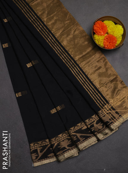 Bengal soft cotton saree black with allover thread woven buttas and thread woven border