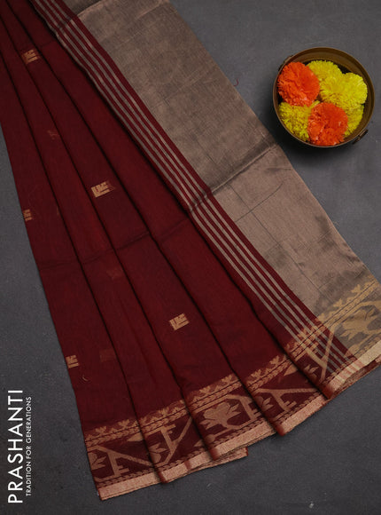 Bengal soft cotton saree maroon with allover thread woven buttas and thread woven border