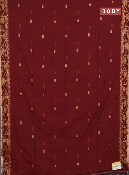 Bengal soft cotton saree maroon with allover thread woven buttas and thread woven border