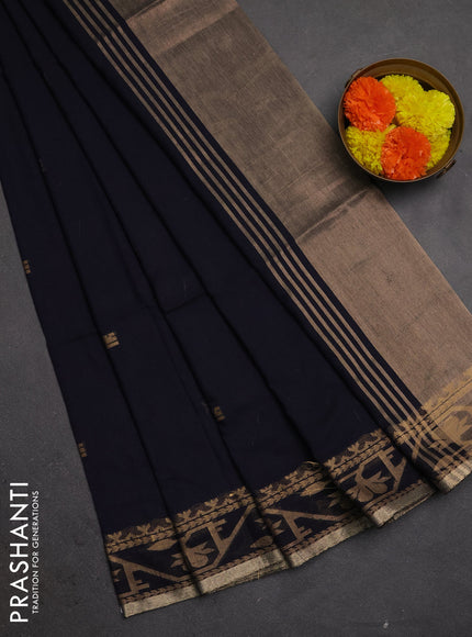 Bengal soft cotton saree navy blue with allover thread woven buttas and thread woven border