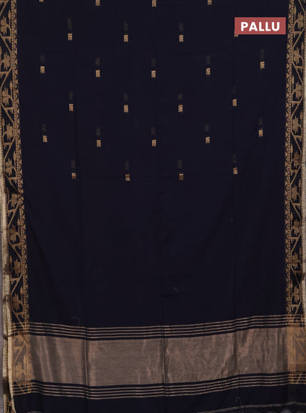 Bengal soft cotton saree navy blue with allover thread woven buttas and thread woven border
