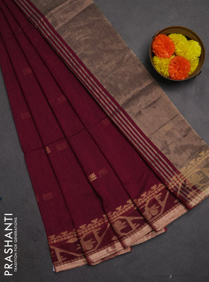 Bengal soft cotton saree magenta pink with allover thread woven buttas and thread woven border