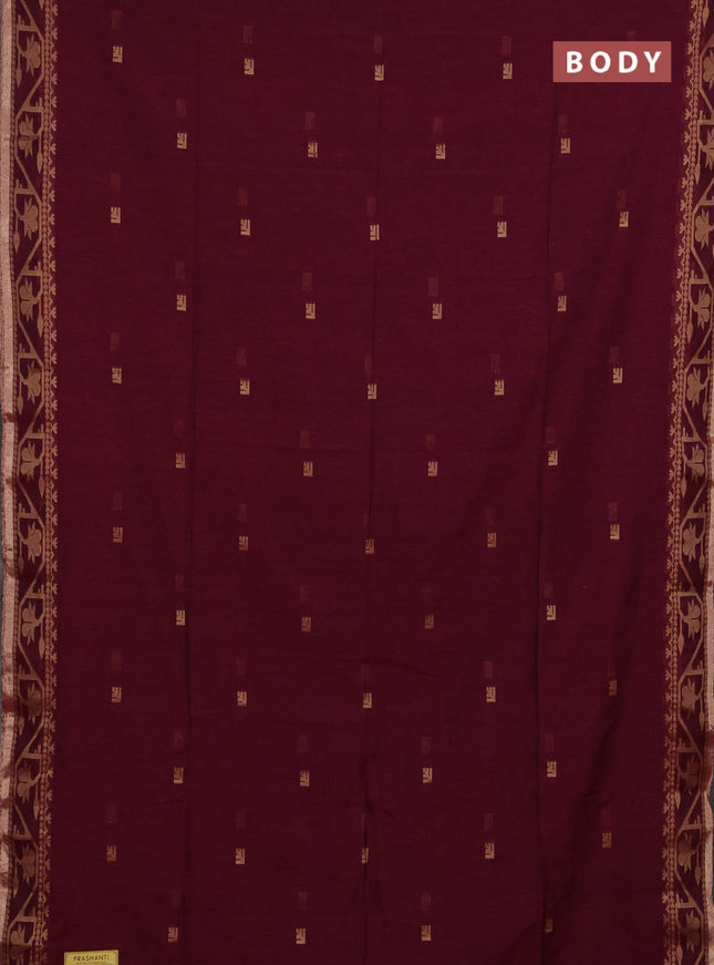 Bengal soft cotton saree magenta pink with allover thread woven buttas and thread woven border