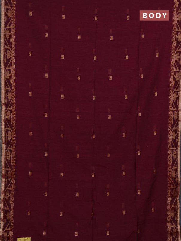 Bengal soft cotton saree magenta pink with allover thread woven buttas and thread woven border