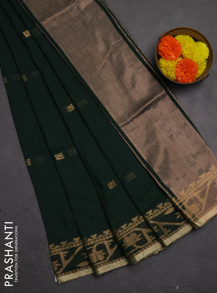 Bengal soft cotton saree green with allover thread woven buttas and thread woven border