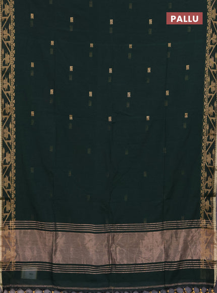 Bengal soft cotton saree green with allover thread woven buttas and thread woven border