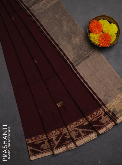 Bengal soft cotton saree deep maroon with allover thread woven buttas and thread woven border