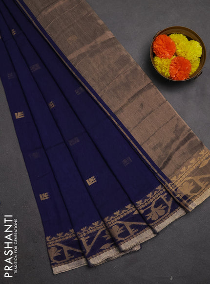 Bengal soft cotton saree blue with allover thread woven buttas and thread woven border