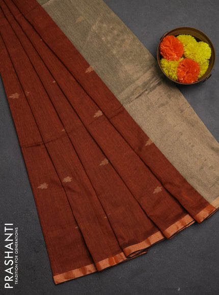 Bengal soft cotton saree rust shade with allover thread woven buttas and zari woven border