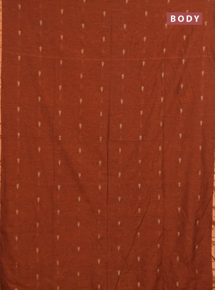 Bengal soft cotton saree rust shade with allover thread woven buttas and zari woven border