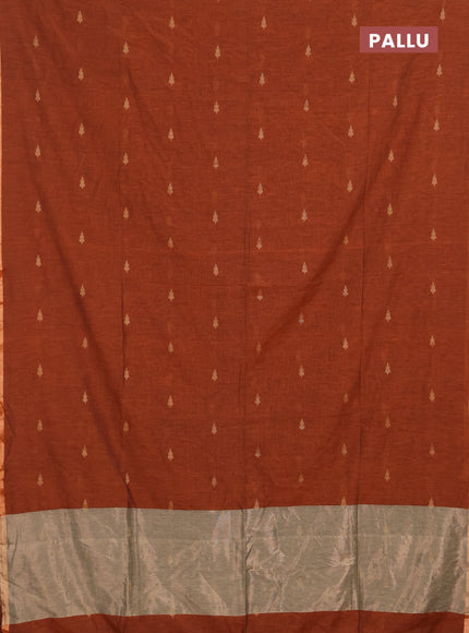 Bengal soft cotton saree rust shade with allover thread woven buttas and zari woven border