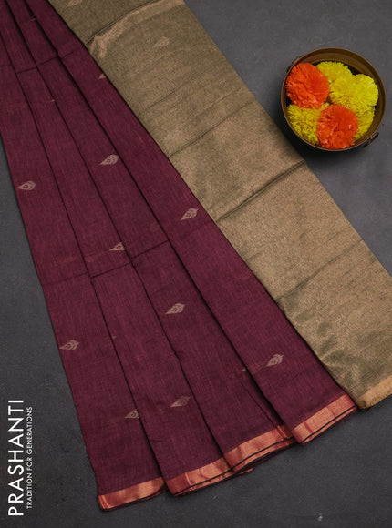 Bengal soft cotton saree mauve pink with allover thread woven buttas and zari woven border