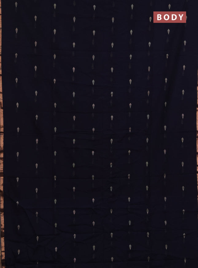 Bengal soft cotton saree navy blue with allover thread woven buttas and zari woven border
