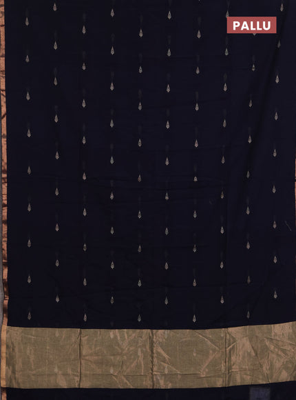 Bengal soft cotton saree navy blue with allover thread woven buttas and zari woven border