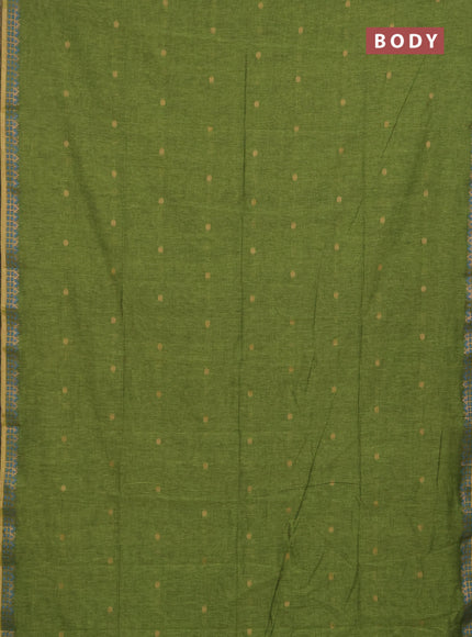 Bengal soft cotton saree light green and purple with allover thread woven buttas and temple design thread & zari woven border