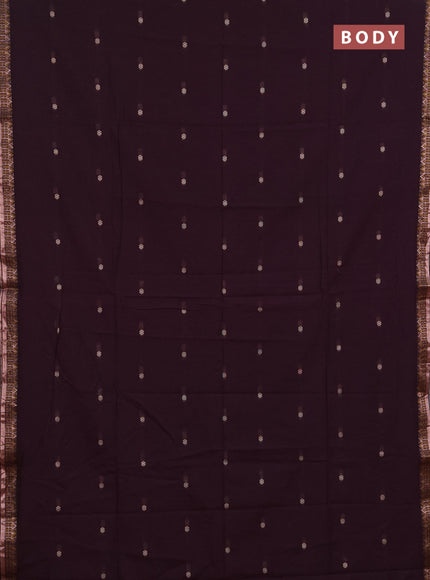 Bengal soft cotton saree deep wine and maroon with allover thread woven buttas and temple design thread & zari woven border