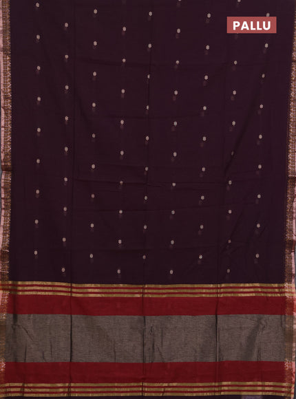 Bengal soft cotton saree deep wine and maroon with allover thread woven buttas and temple design thread & zari woven border