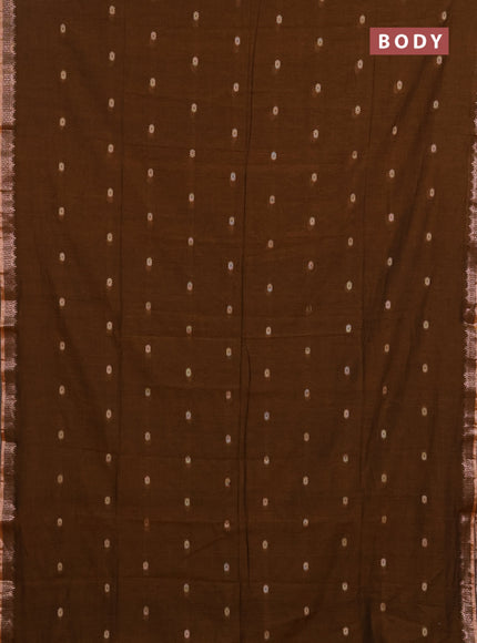 Bengal soft cotton saree dark mustard with allover thread woven buttas and temple design zari woven border