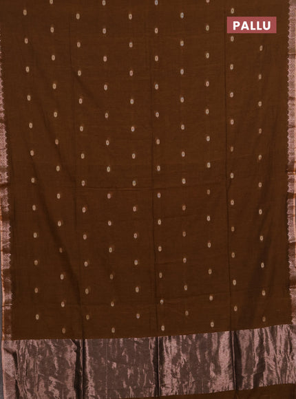 Bengal soft cotton saree dark mustard with allover thread woven buttas and temple design zari woven border